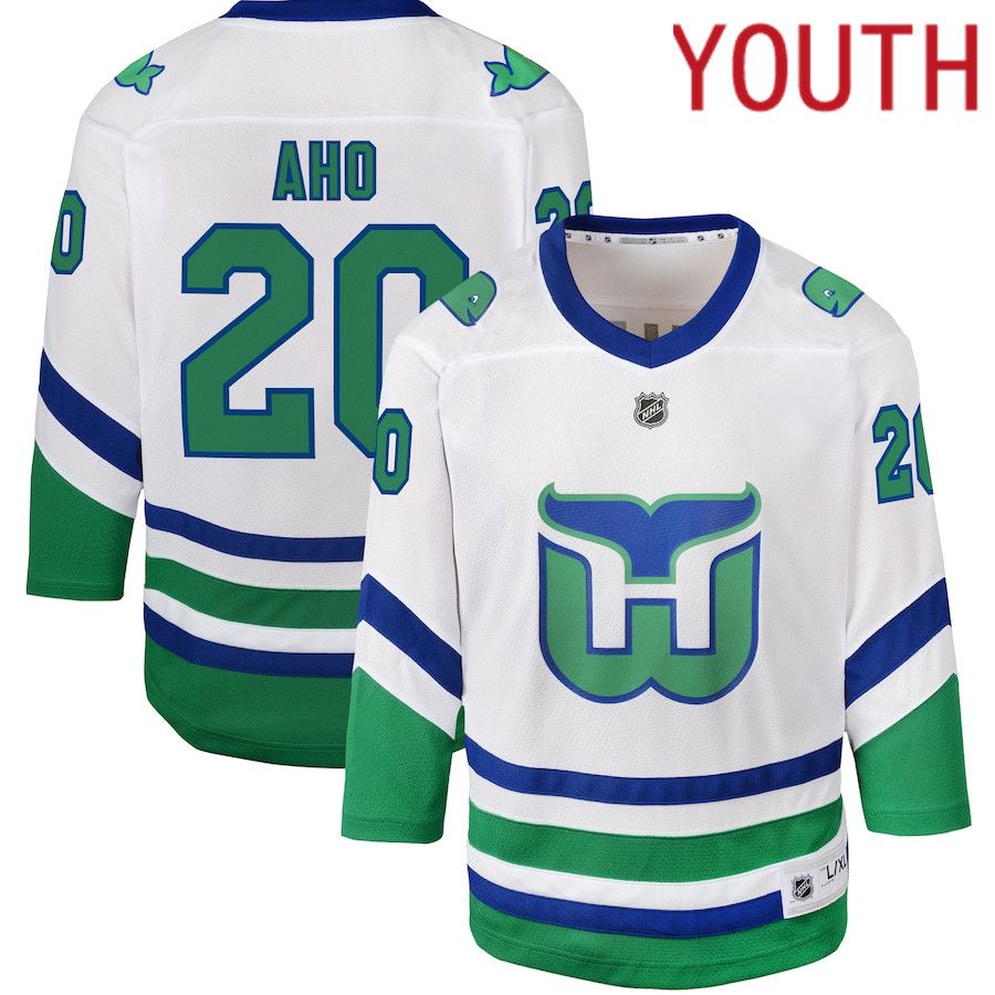 Youth Carolina Hurricanes #20 Sebastian Aho White Whalers Replica NHL Jersey->youth nhl jersey->Youth Jersey